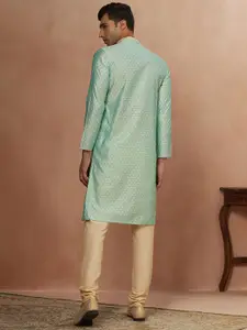 Manyavar Men Green Printed Kurta with Churidar