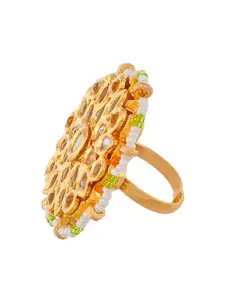 DASTOOR Women Gold- toned Meenakari Adjustable Kunda Ring