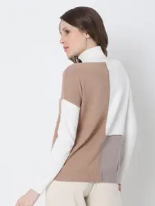 Vero Moda Women White & Brown Colourblocked Pullover