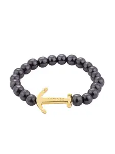 Dare by Voylla Men Gold-Toned & Black Gold-Plated Beaded Bracelet