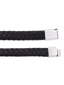 Dare by Voylla Men Silver & Black Silver Plated Kada Bracelet