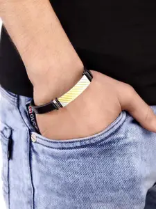 Dare by Voylla Men Silver-Toned & Black Silver-Plated Link Bracelet