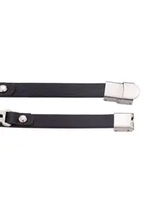 Dare by Voylla Men Silver-Toned & Black Leather Silver-Plated Wraparound Bracelet