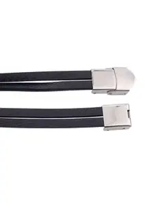 Dare by Voylla Men Silver-Toned & Black Leather Silver-Plated Wraparound Bracelet