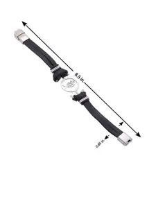 Dare by Voylla Men Silver-Toned & Black Leather Silver-Plated Kada Bracelet