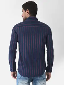 Crimsoune Club Men Navy Blue Slim Fit Striped Casual Shirt