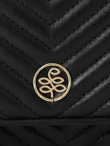 Eske Women Black Textured Leather Three Fold Wallet