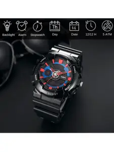 V2A Men Black Skeleton Dial & Analogue and Digital Multi Function Watch-ADM341-Black-Black