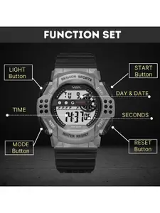 V2A Men Grey Dial & Black Straps Digital Multi Function Watch