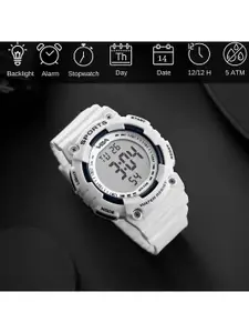 V2A Men White Dial & White Bracelet Style Straps Digital Multi Function Watch