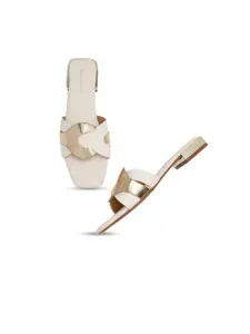 Bruno Manetti Women White Open Toe Flats