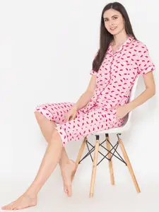 Vami Women Pink & Purple Printed Night suit