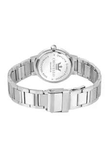 CRESTELLO Women Black Brass Embellished Dial & Silver Toned Stainless Steel Bracelet Style Straps Analogue Watch