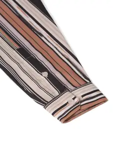 JAINISH Men Brown and Black Classic Striped Formal Shirt