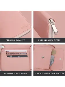 THE CLOWNFISH Zia Pink Leather Zip Around Wallet