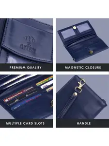 THE CLOWNFISH Winslet Navy Blue Leather Sling Bag Come Two Fold Wallet