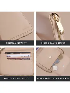 THE CLOWNFISH Zia Peach-Coloured Leather Zip Around Wallet