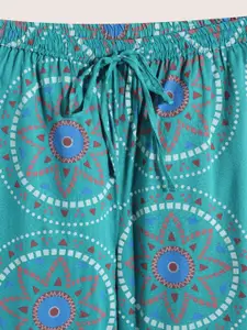 Sangria Teen Girls Sea Green & Blue Pure Cotton Crop A-Line Top with Printed Palazzos