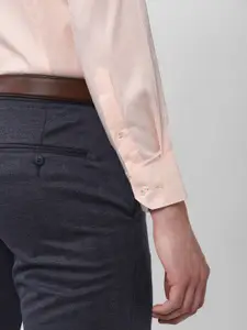 Van Heusen Men Peach Slim Fit Micro Checks Formal Shirt