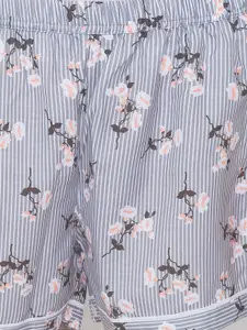 FashionRack Women Grey & Blue Set Of 2 Printed Lounge Shorts