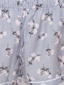 FashionRack Women Grey & Pink Set Of 2 Printed Lounge Shorts