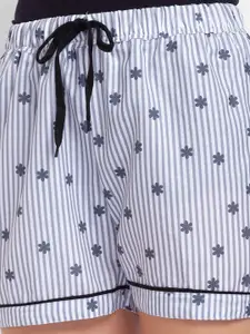 FashionRack Women Grey & White Set Of 2 Printed Lounge Shorts