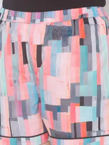 FashionRack Women Pack of 2 Blue & Pink Printed Cotton Lounge Shorts