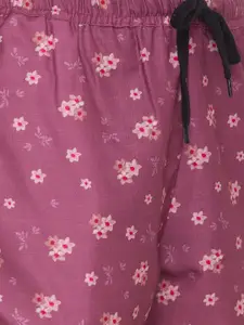 FashionRack Women Brown & Purple Set Of 2 Printed Lounge Shorts