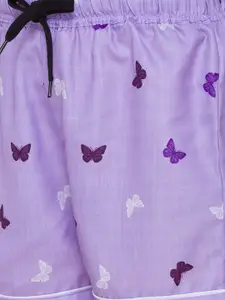 FashionRack Women Beige & Lavender Pair Of 2 Printed Lounge Shorts