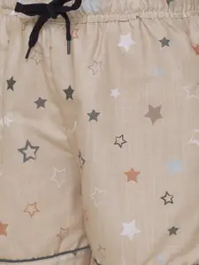 FashionRack Women Beige & Khaki 2 Printed Lounge Shorts