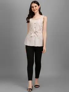 GUFRINA Women Beige Striped Pure Cotton Top