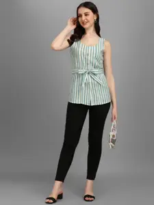 GUFRINA Olive Green Striped Cinched Waist Top