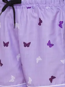 FashionRack Pack Of 2 Women Grey & Lavender Printed Lounge Shorts
