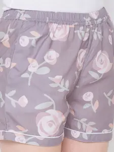 FashionRack Women Purple & Maroon Pack of 2 Printed Cotton Lounge Shorts