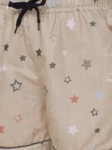 FashionRack Women Beige & Purple Set of 2 Printed Lounge Shorts