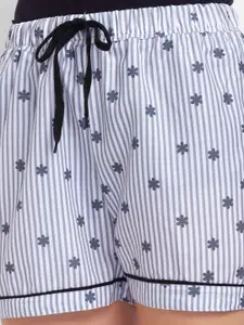 FashionRack Women White & Blue Pack of 2 Printed Cotton Lounge Shorts