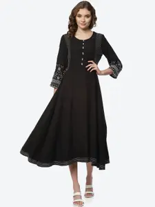 Rangriti Women Black & White Thread Work Kurta