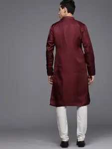 Manyavar Men Maroon Yoke Design Sequinned Kurta with Churidar
