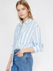Koton Women Blue & White Striped Casual Shirt