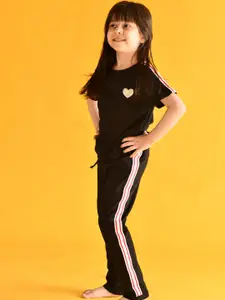 Anthrilo Girls Black & White Printed T-shirt with Trousers