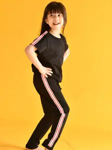 Anthrilo Girls Cotton Terry Heart Printed T-shirt with Trousers