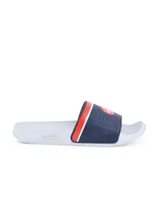 Campus Men Blue & Grey Striped Sliders
