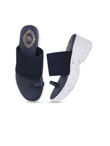 madam glorious Women Navy Blue Wedge Sandals with Laser Cuts
