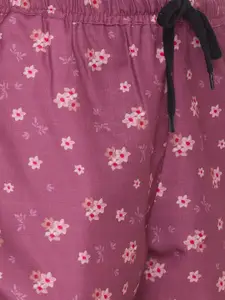 FashionRack Women Beige & Purple 2 Printed Lounge Shorts