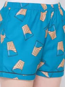 FashionRack Women Pack Of 2 Blue & Pink Printed Lounge Shorts