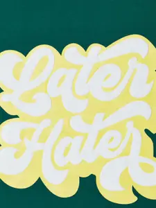 People Green Typography Print Round Neck Pure Cotton Top