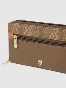 Baggit Women Brown Geometric Printed Zip Around Wallet