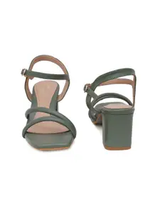 SHUZ TOUCH Green Block Sandals with Buckles