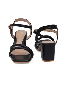 SHUZ TOUCH Black Block Sandals with Buckles