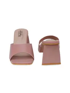 SHUZ TOUCH Women Peach-Coloured Block Mules Heel